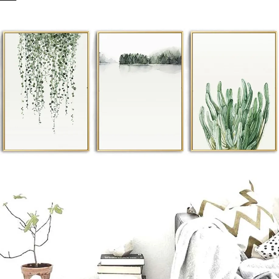 

Watercolor Plant Leaves Poster 100%handmade oil painting Landscape Wall Art Canvas Painting Picture Home Decor Cactus Decoration
