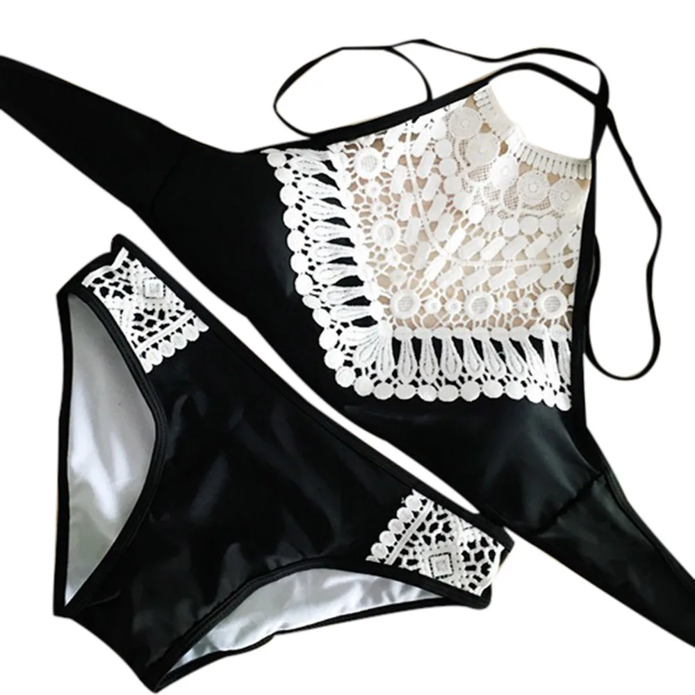

Women Summer 2019 Sandy White lace flower Beach Push-up Padded Bra Sexy Bikini Wine Black Swimsuit Set Beach Swimwear#YL5