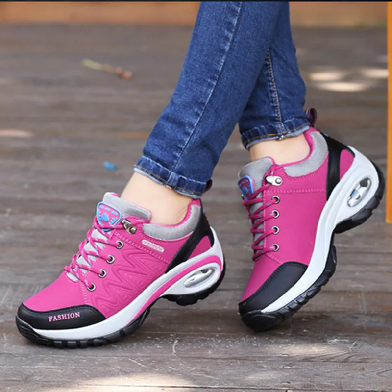 Горные ботинки для пеших прогулок; женская уличная Водонепроницаемая женская обувь для трекинга; спортивные кроссовки для ходьбы; подошва с воздушной подушкой - Цвет: FUCHSIA