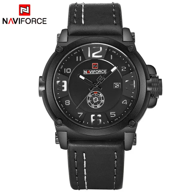 Relogio Masculino NAVIFORCE Топ люксовый бренд мужские спортивные военные кварцевые часы Мужские Аналоговые Дата Кожаный ремешок для часов наручные часы - Цвет: black white