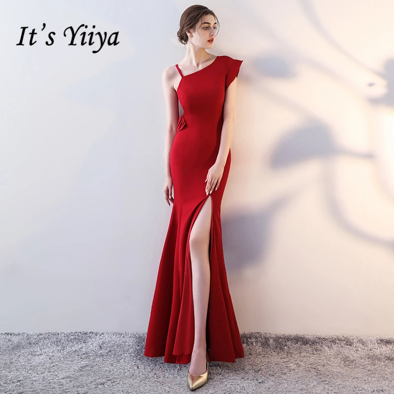 

It's Yiiya Elegant Evening Dresses Red Black Formal Dress Sleeveless Mermaid Floor Length Fashion Contrast Color LX744