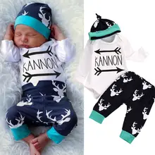 2016 Newborn Baby Girl Boy Clothes Infant Bebes Long Sleeve Romper Bodysuit+Deer Pants Leggings Hat 3pcs Outfits Clothing Set