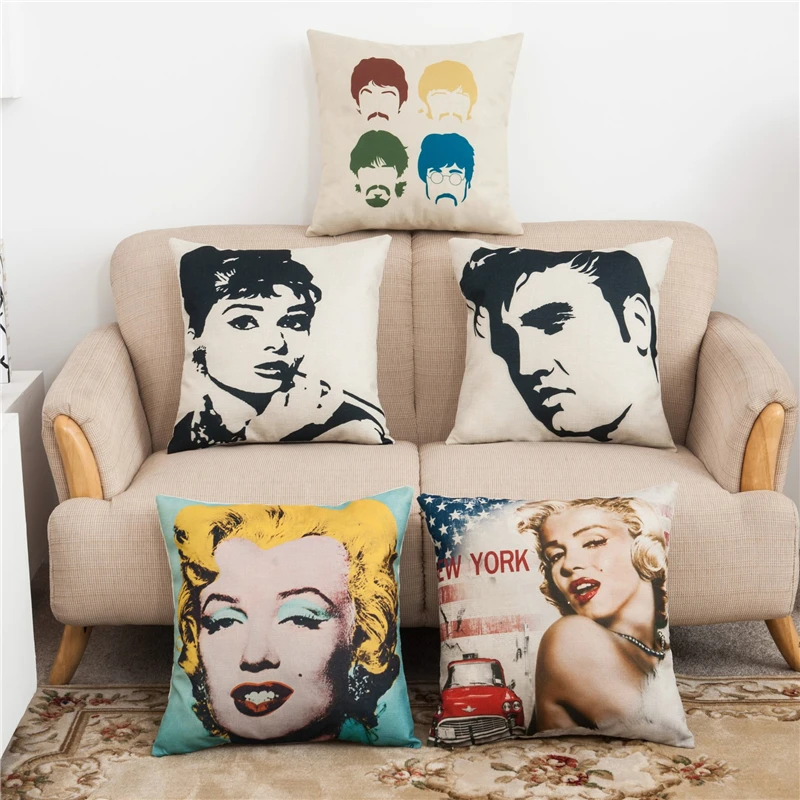Famous Stars Cushion Cover Goddess Monroe Pillow Covers for Puff Sofa Seat Chair Linen Cotton Decorative Throw Cases | Дом и сад
