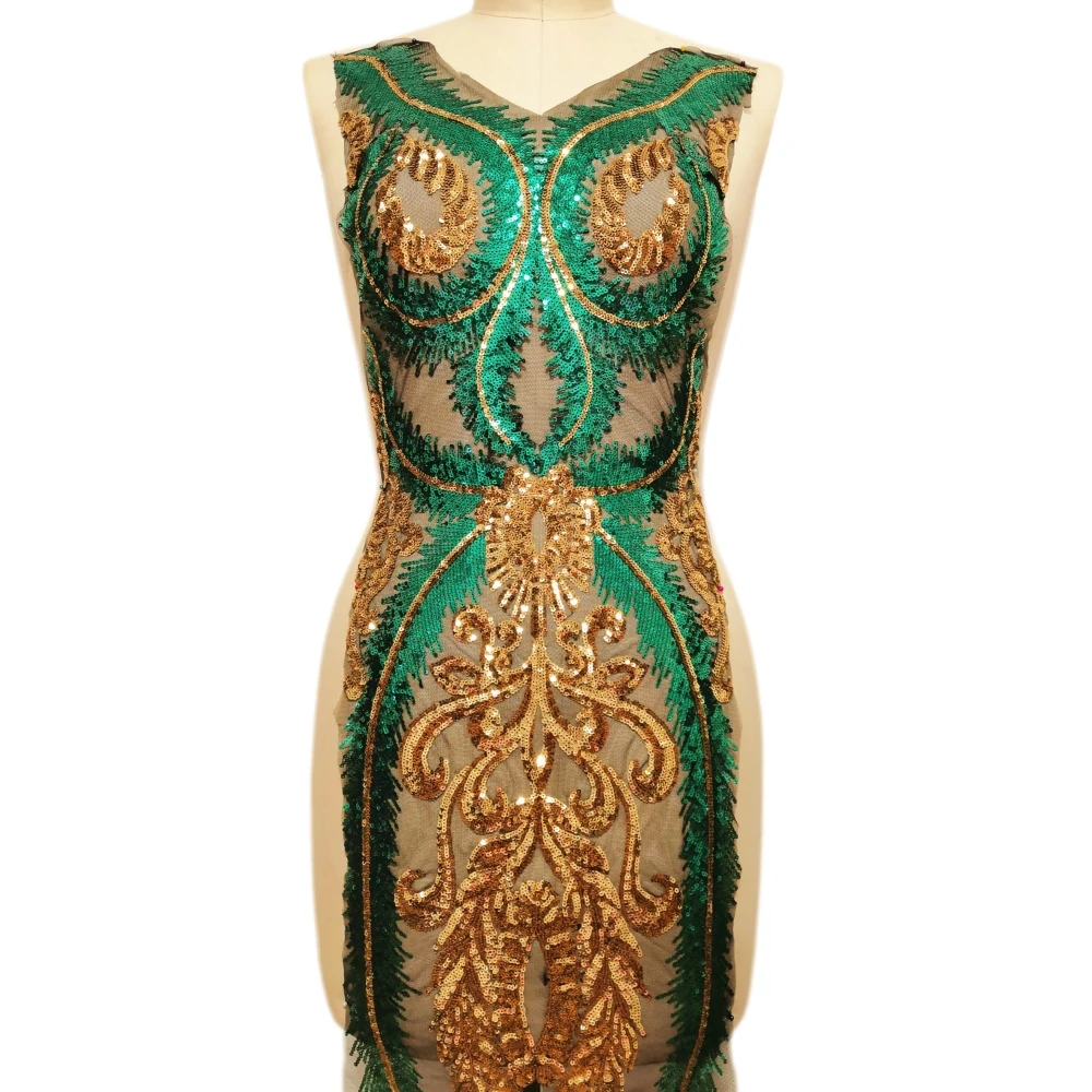 

Sexy Curve Green Yellow 29x133cm Sewing Sequins Rhinestone Designer Diy Lady Clothes Patches Sew on For Costume Dress Appliques