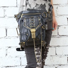 Hot sale PU Leather Punk Retro Rock Gothic Shoulder Bag Men women Leather Waist Bag Packs Women Messenger fashion leg bag
