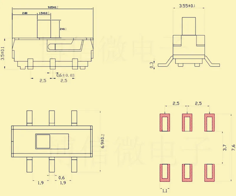 10 шт. YT2024Y MSS22D18 Мини Миниатюрный SMD ползунковый Переключатель 2P2T 6Pin для DIY электронных аксессуаров высокое качество в продаже