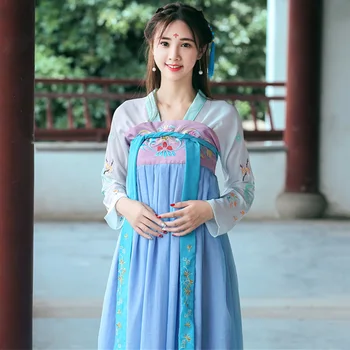 

Chinese Dance Costume Women Blue Hanfu Oriental Festival Outfit Folk Dress Traditional Performance Clothing Stage Wear DC1825