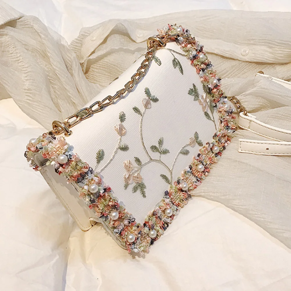

Women Eco-friendly Handbag Messenger One Shoulder Large Capacity Fashion Chain Strap Storage For Girls Lace Embroidery Gift