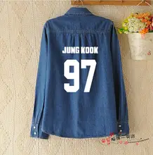 2017 Korean kpop bts lengthy sections spring Slim Cotton Massive dimension denim shirt k-pop V Bangtan Boys Feminine lengthy sleeves Skinny coat