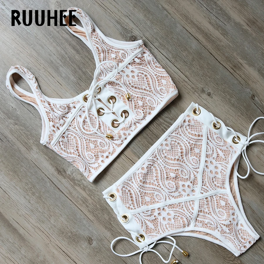 RUUHEE, сексуальное кружевное бикини,, купальник для женщин, купальник, высокая талия, бикини, набор, купальник, женский, пляжная одежда, купальник для женщин