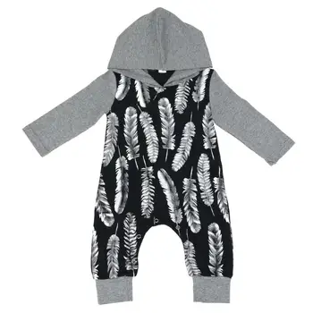 

Newborn Baby Boys Casual Feather Print Romper Jumpsuit Clothing Cotton Long Sleeve Jumpsuits Boys Girls Outerwear Costume