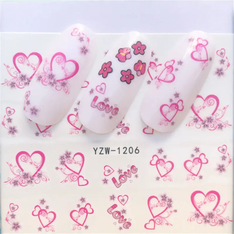 YWK, 1 лист, бабочка/перо/цветок, искусство ногтей, водные переводные наклейки, переводная наклейка с милым животным, наклейка для маникюра - Цвет: YZW-1206
