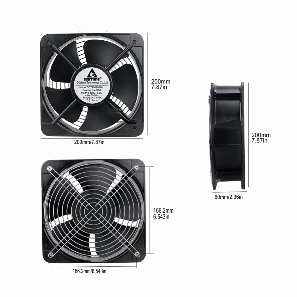 Осевой вентилятор Gdstime AC 20 см 200 мм 110 В 115 120 200x200x60 вентиляционный вытяжной