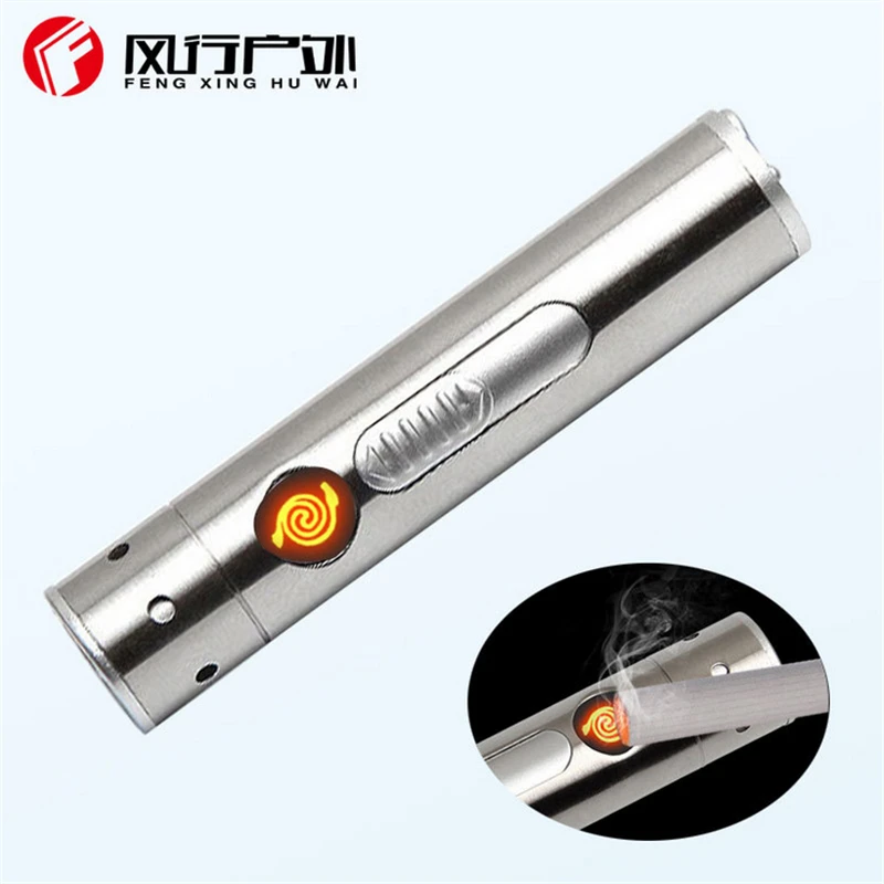 Светодиодный фонарик популярный открытый 1801 USB зарядка фонарик дым сигарета кнут мини с батареей внутри набор