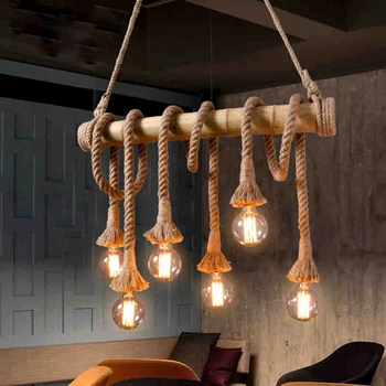 

Vintage Bamboo rope Pendant Lamp Retro Countryside wicker Pendant Lights With 4/6 Lights For Dinning Room,Living Room