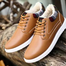 Мужские теплые хлопковые ботинки, зимние трендовые, модные, утолщенные, Нескользящие, низкие, кожаные, повседневные, удобные мужские ботинки