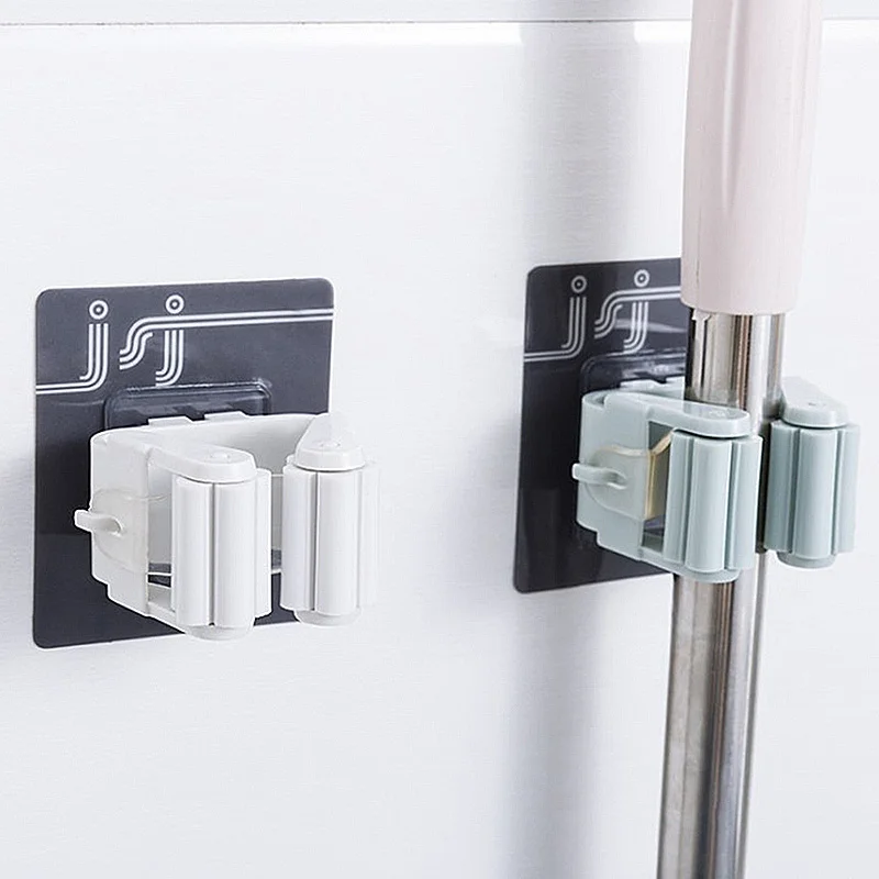 

2019 Broom Hanger Mop and Broom Holder Broom Organizer Storage Clamps Garden Wall Storage Rack Acrylic Glue PVC White Mop Clip