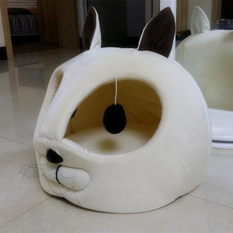 Кошка в форме головы собака кровать мягкие теплые зимние домик для собак, кошек диван в собачьей конуре коврики Pet место для сна сумка