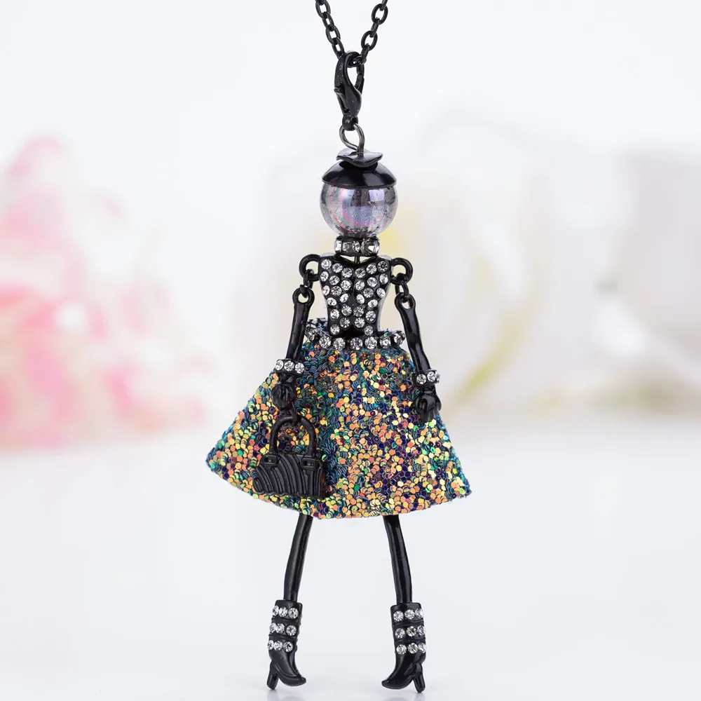 

HOCOLE French Doll Necklaces Pendants Jewelry Dress Crystal Sweater chain Statement Long Necklaces Neck Jewelry for Girls Women