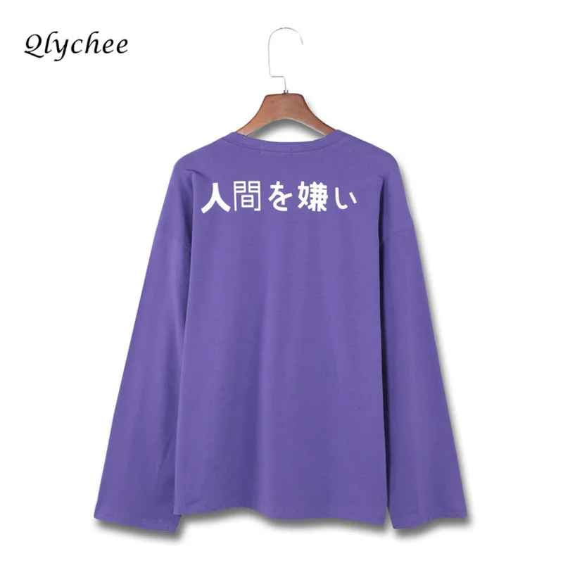 Qlychee hrajuku женские футболки японский печати с длинным рукавом Футболка Для женщин