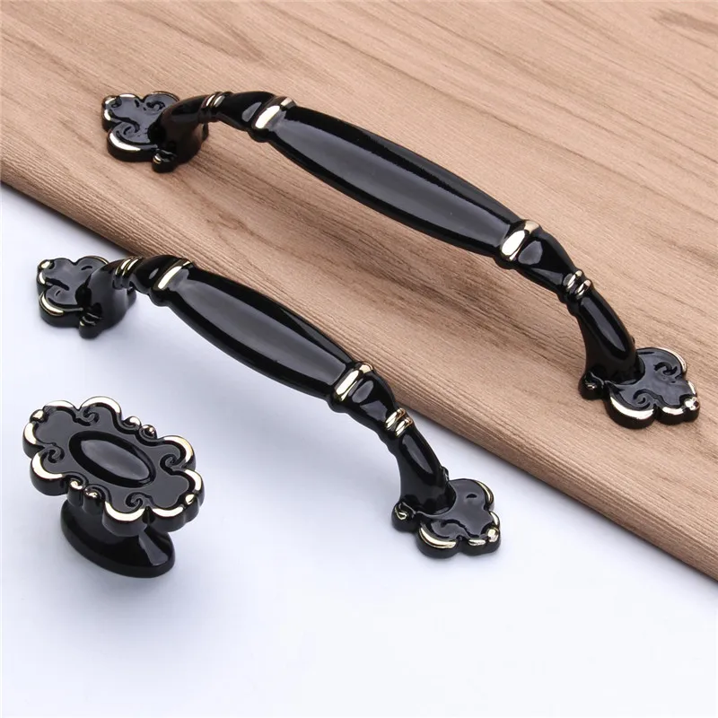 Single Hole 128MM 96MM Black Ceramic Vintage Cabinet ...