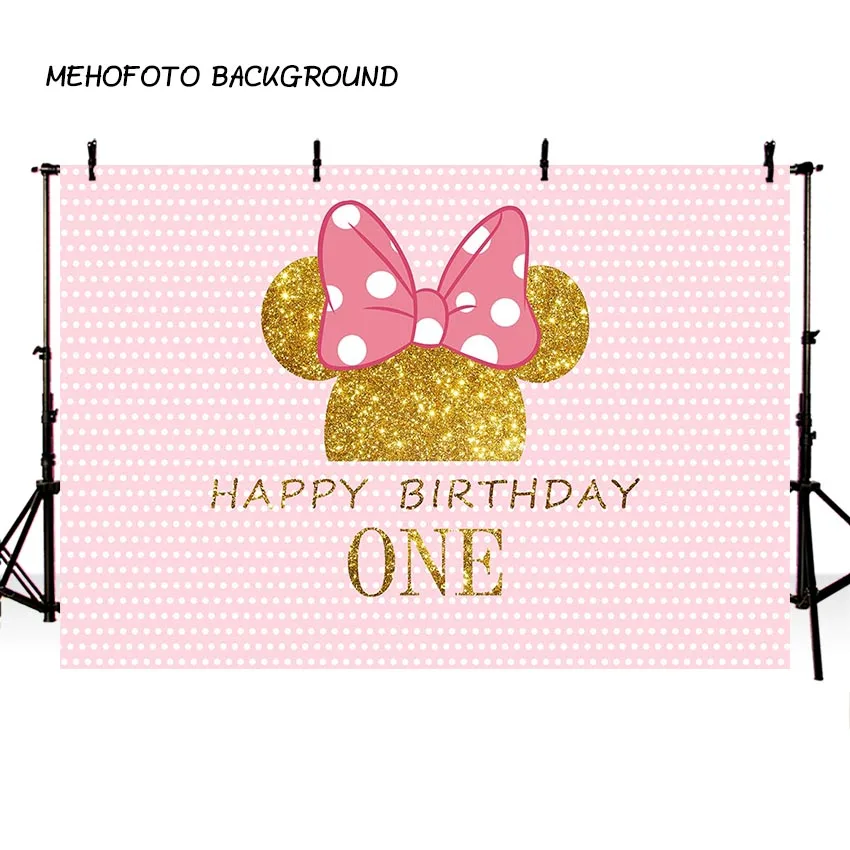 MEHOFOTO Birthday Photography Backdrop Pink Wave Point Minnie Mouse Photo Background Printing Party Backdrop Cake table Decorate MEHOFOTO Birthday Photography Backdrop Pink Wave Point Minnie Mouse Photo Background Printing Party Backdrop Cake table Decorate