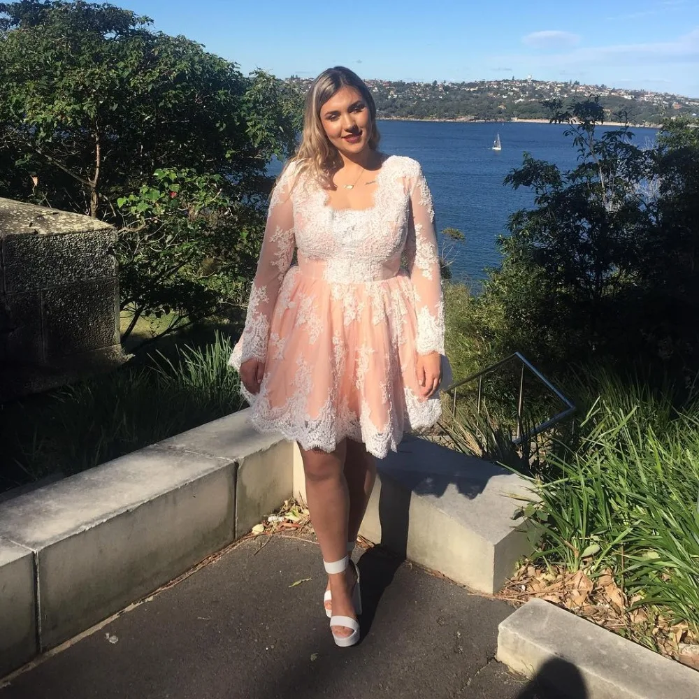 

Plus Size Long Sleeve Short Evening Prom Dress 2019 Cocktail Dresses