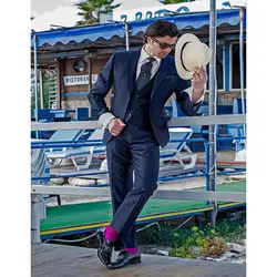 2018 пользовательские Темно-синие Slim Fit Бизнес Для мужчин S костюм мужской костюм жениха Свадебные Tuxedo Костюмы для мужской костюм (куртка +