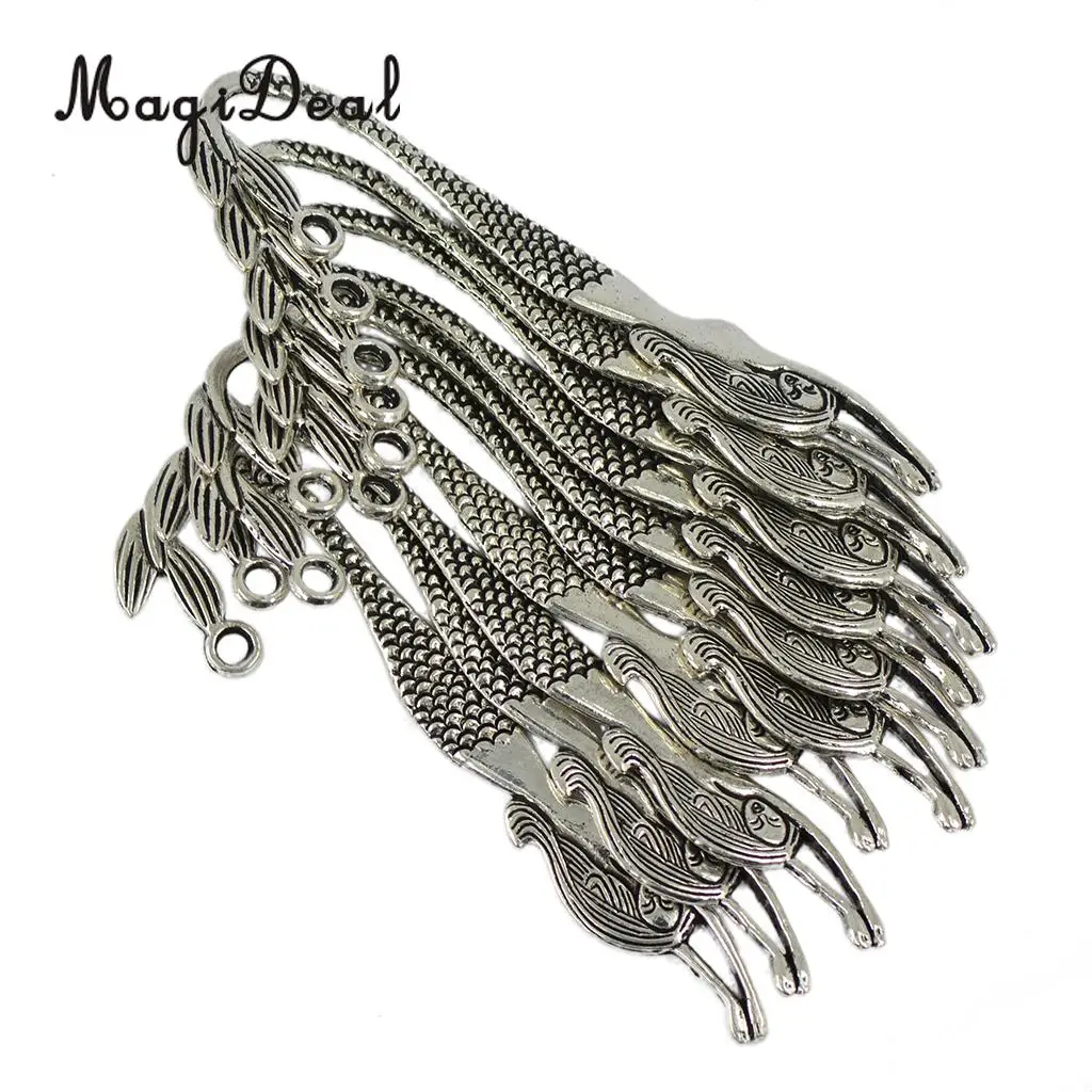 MagiDeal 60pcs Tibetan Silver Beading Feather Mermaid Line Beads Finding Bookmark Loop DIY Making Book Marker