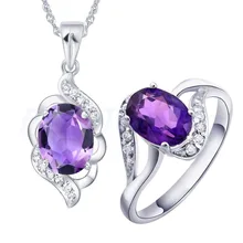 Природные наборы реального Аметист 1 шт. кулон 1 шт. кольцо стерлингового серебра 925 комплекты 1.25ct* 2 шт. камни