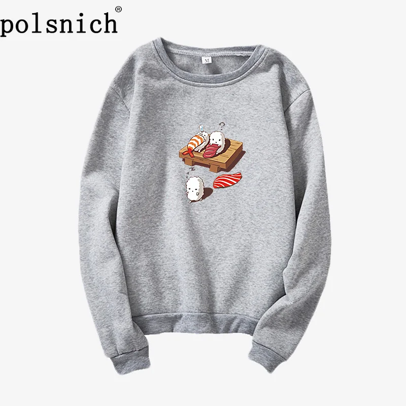 

Hoody Hoodie frauen Rundhals Top RegelmдЯige Langarm VOLLE Harajuku Pullover Sushi Nette Muster Druck Wolle Lose Moletom femin