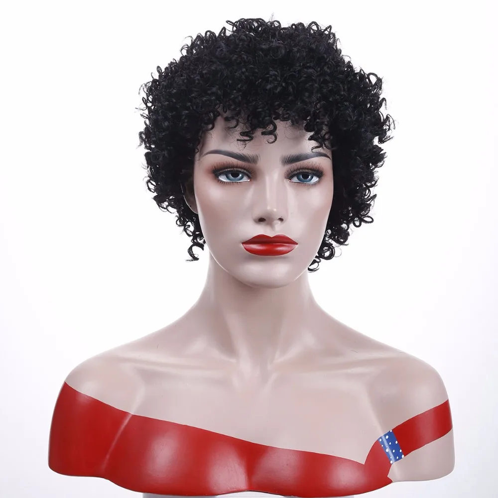 WTB термостойкие синтетических Американский африканских волос, парики черные короткие Pixie парики для Для женщин естественно для Для женщин