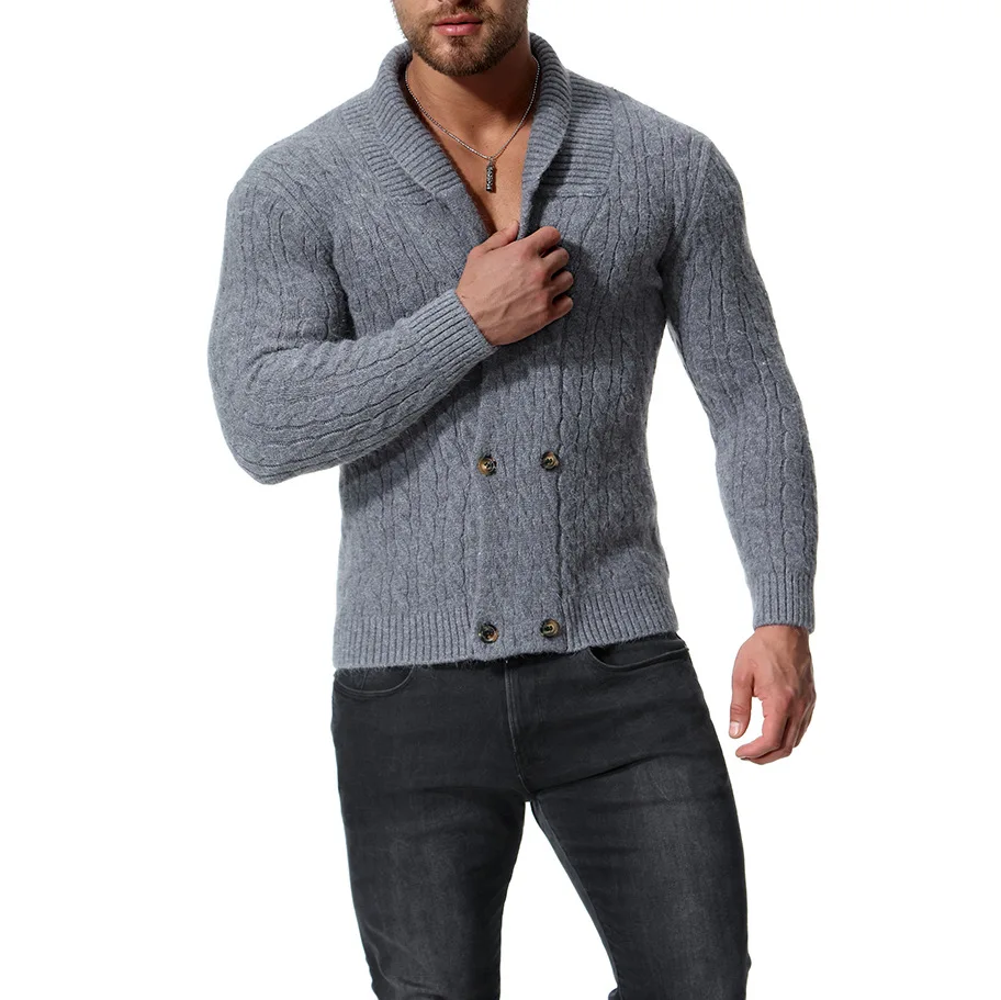 AKSR мужской s осень зима теплый вязаный кардиган свитер чистый цвет двубортный Повседневный свитер пальто куртки брендовая мужская одежда