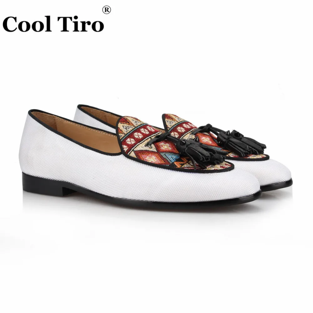CANVAS LOAFERS WITH LEATHER TASSELS Ethnic style rough cotton (2)