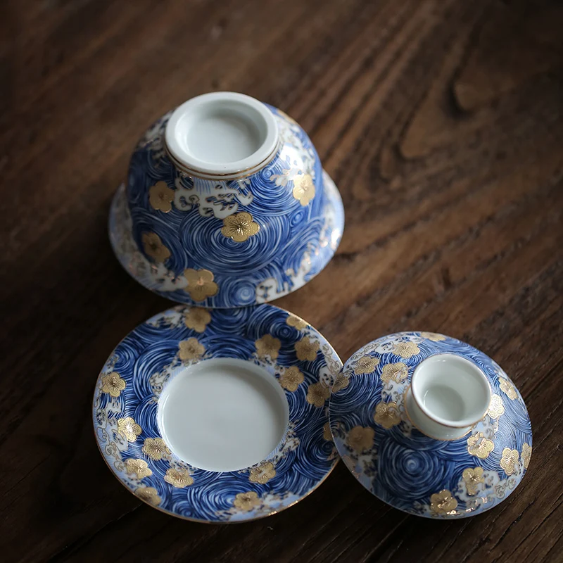 PINNY "STARRY NIGHT"Color Enamel Gaiwan Handpainted Ceramic Tea Tureen Kung Fu Tea Set Chinaware Chinese Service