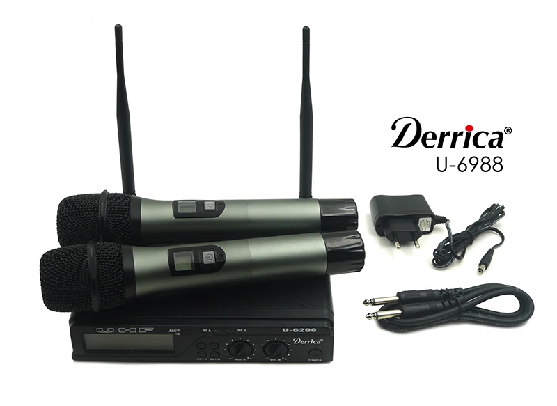 Derrica U-6988 Professional UHF беспроводной микрофон караоке системы с двойной U-988 ручной передатчик