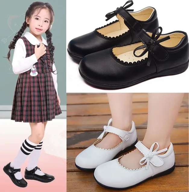 Zapatos de princesa para niña, calzado de cuero negro para estudiantes, 3, 4, 5, 6, 7, 8-15T, color blanco y negro, para primavera y otoño _ - AliExpress Mobile