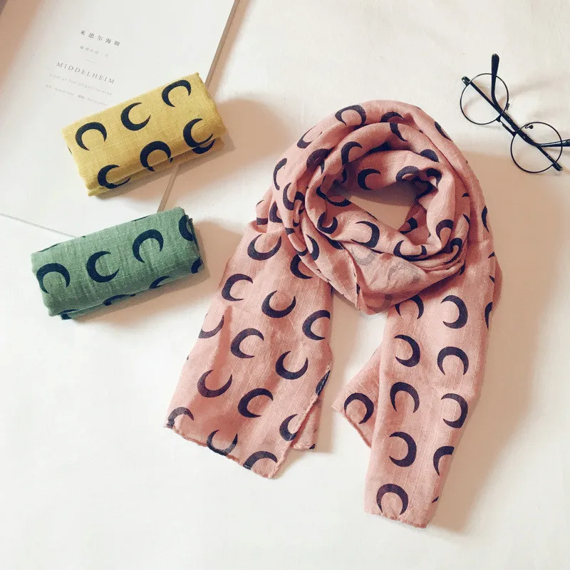 

Korean Casual Cotton Linen Print Moon Soft Warm Autumn Thin Kids Children Boys Girls Shawl Scarves Accessories-LHC