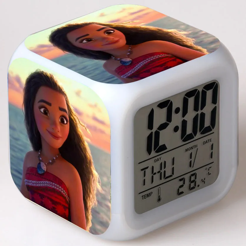 Moana Princess цифровые часы светодиодный светильник horloge digitale будильники игрушки для детей Светящиеся 7 цветов Flash KLOK