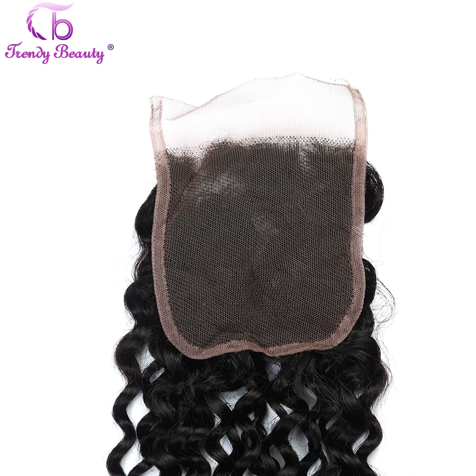 Brasileira com - Pacotes com Fecho de Cor Beleza na Moda Encaracolados Bizarro Middle Três Parte Lace Encerramento Cabelo Humano Natural Preto - 7 Fecho de Cor Natural Preto beleza na moda