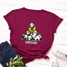 Большие размеры, новинка, Милая футболка с принтом пандемии панды для женщин, хлопок, круглый вырез, короткий рукав, летняя футболка, топы, повседневные футболки