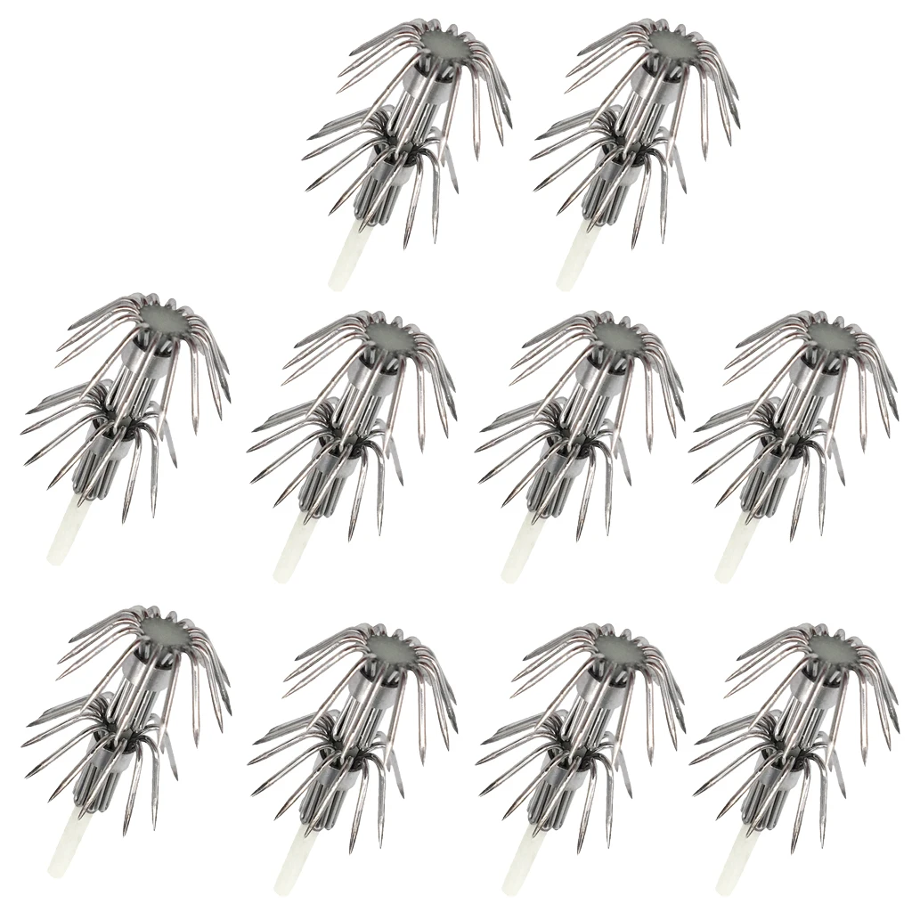 10pcs Stainless Steel Squid Jig Hooks Sea Fishing Hooks Glow in Dark Fishhooks DIY Umbrella Hook DIY Umbrella Hook