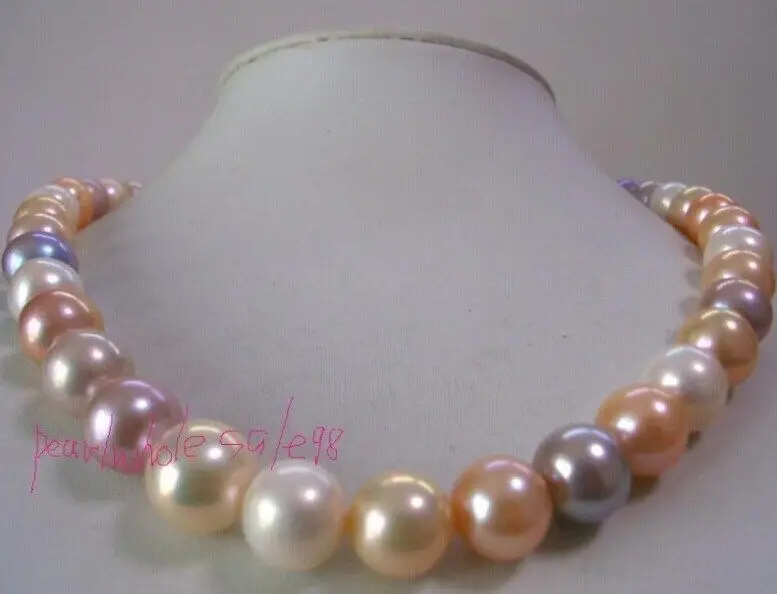 

gorgeous 12-14mm outh sea white pink purple multicolor pearl necklace 19''925silverG