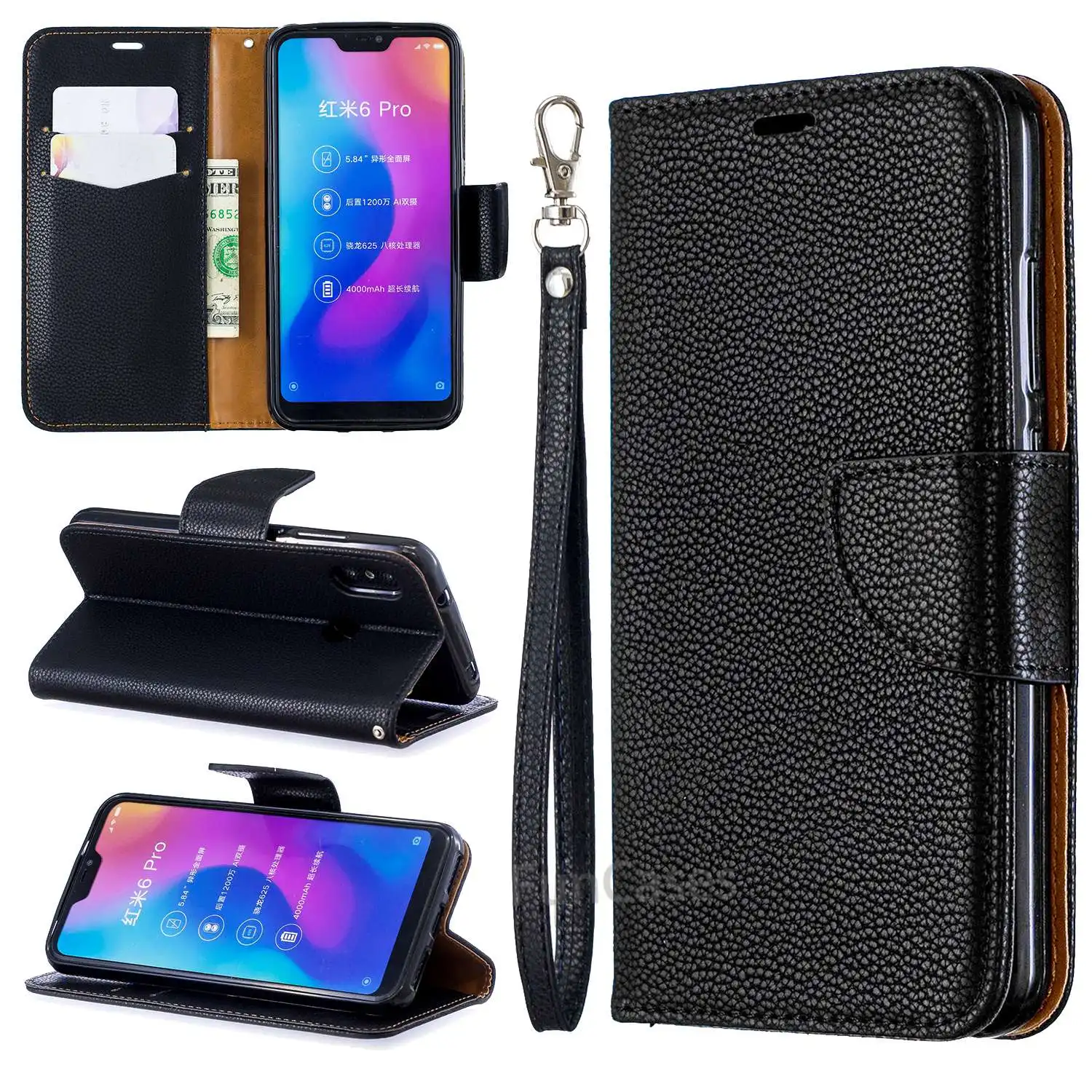 For Xiaomi Redmi 6 Pro Case Flip Cover leather Plastic Protective Capas Coque Solid color Xiomi 6Pro | Мобильные телефоны и