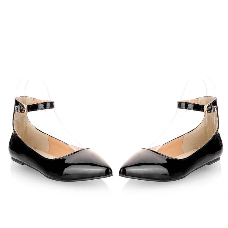 LOSLANDIFEN/Большие размеры 34-49; женская обувь на плоской подошве с ремешком вокруг щиколотки; женская обувь с острым носком; лакированная кожа; Mujer Zapatos - Цвет: 11372 black