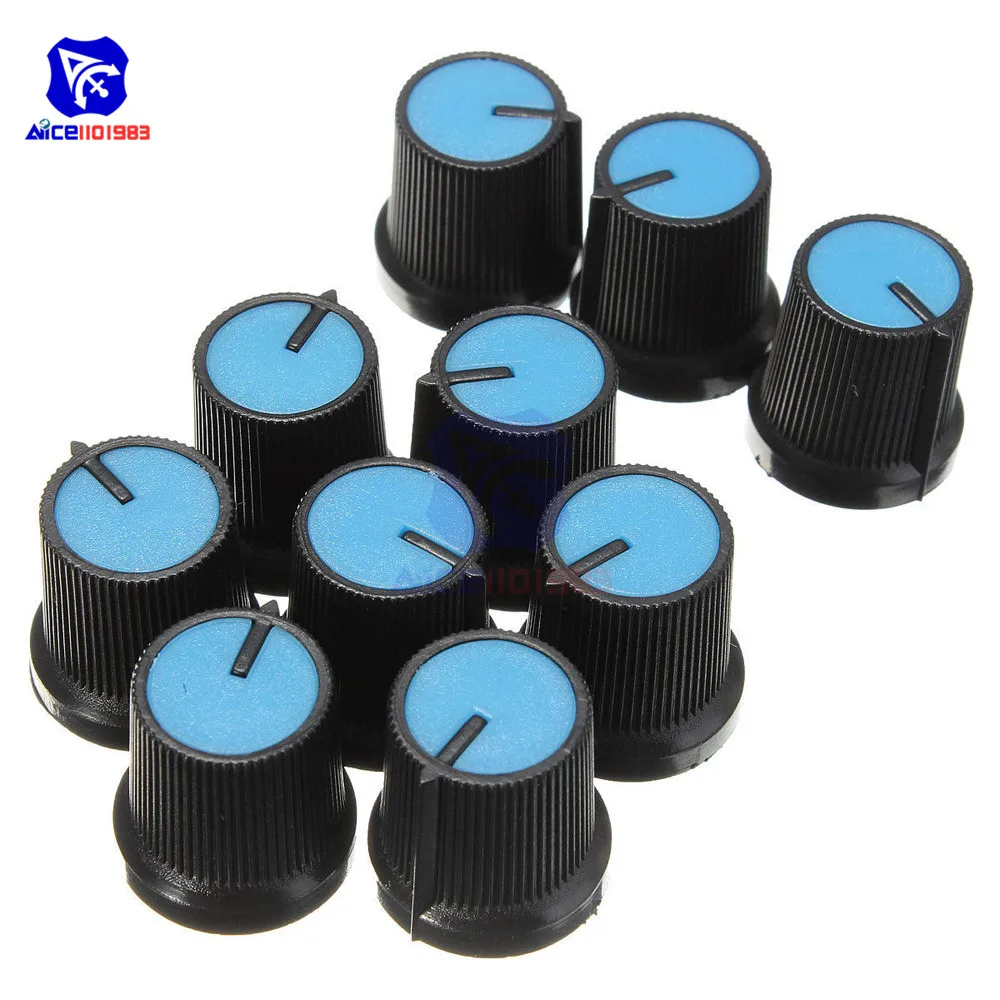 10PCS/Lot Black Potentiometer Knob Blue Face Plastic Rotary Taper