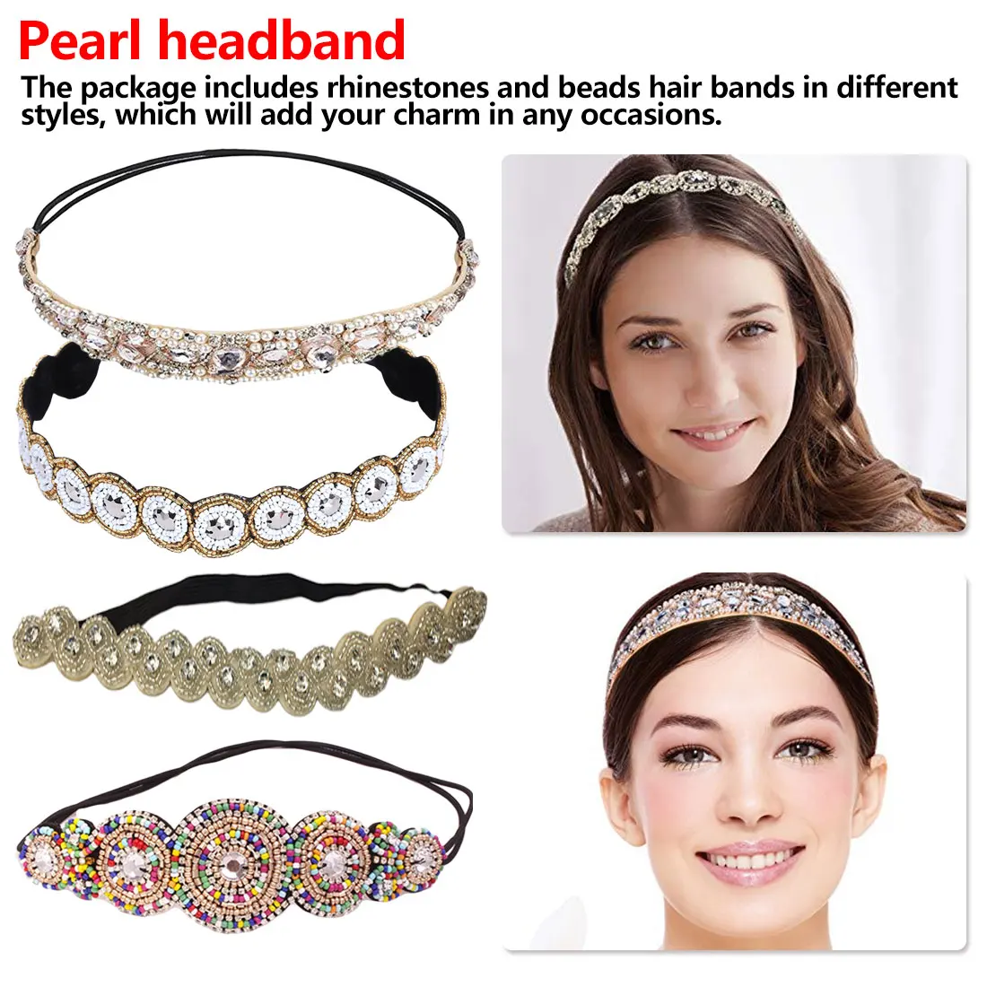 

National Style Vintage Bohemian Beads Sequin Handmade Elastic Headband Hair Bands Hair Accessories For Women Girls Lady