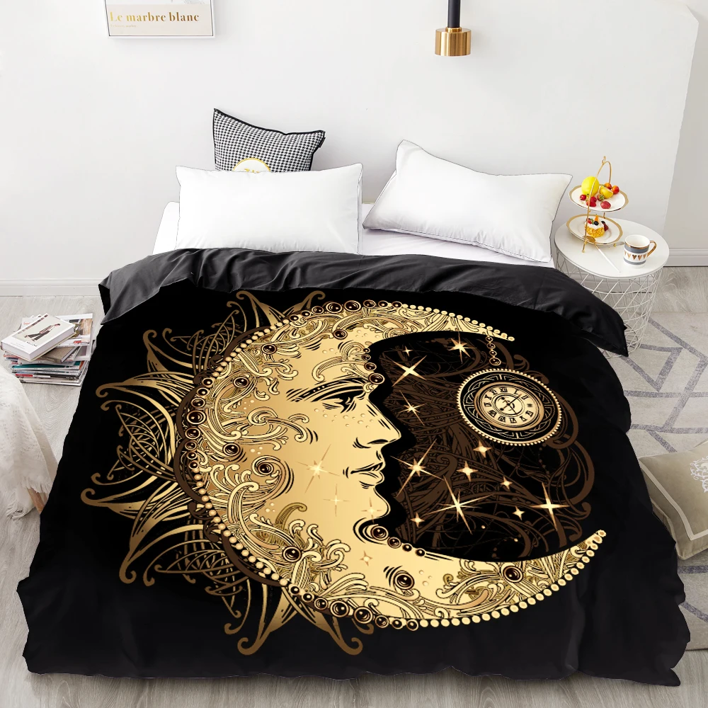 

3D HD Digital Printing Custom Duvet Cover,Comforter/Quilt/Blanket case Queen King Bedding 220x240,Bedclothes Golden Moon black