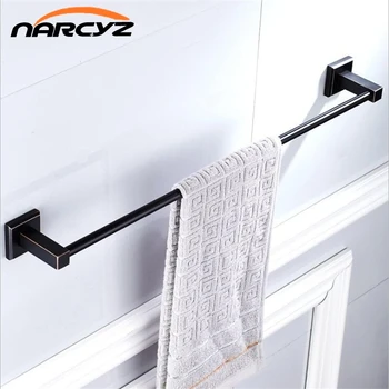 

New American square base bathroom accessories black bronze towel bar single rod copper material black towel rack 9030K