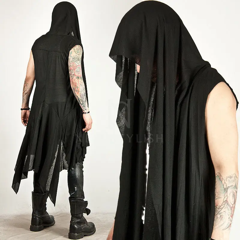 Avant garde Dark Edge Mens One Size Mod Casual Tops DRAPING LONG SLEEVELESS HOOD CARDIGAN